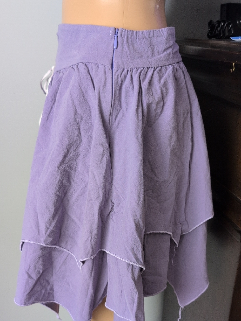 Whimsical Fairycore Pixie Mini Skirt - Gauze Cotton Blend Layered Hem Lace Up - Picture 8 of 11